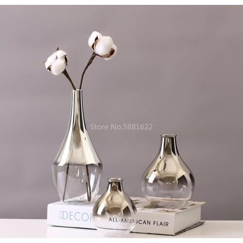 Modern Glass Vase Silvery Glass Terrarium Small Flower Vases Dry Flowers for Vase Hydroponic Container Wedding Home Decoration