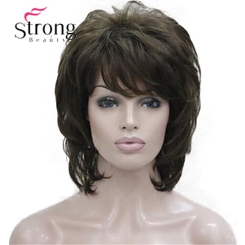 StrongBeauty Short Soft Fluffy Layered Brown Classic Cap thick Full Synthetic Wig Womens Hair Wigs COLOUR CHOICES