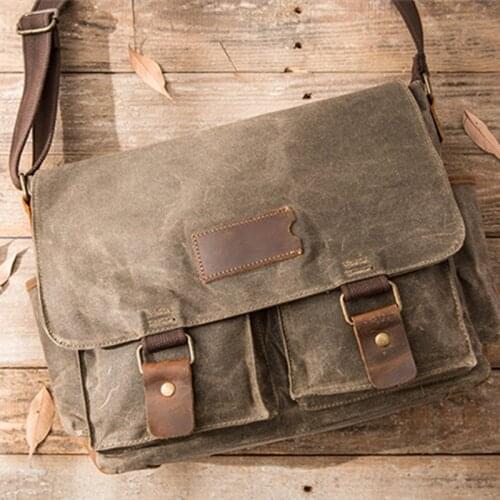 Mens Bag Shoulder Bag Casual Commute Messenger Bag Stitching Crazy Horse Leather Bag Retro 2021 Original Oil Wax Canvas Vintage