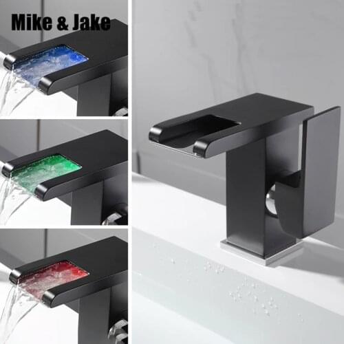 Led waterfall bathroom faucet single handle water tap black sink led tap cold and hot mixer tap basin mixer light tap MJ4845