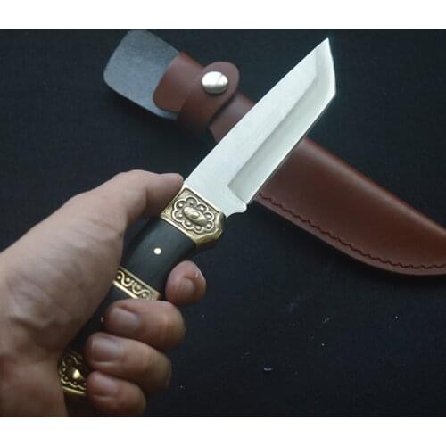 Tactical Survival Outdoor Rescue Knife 7cr13mov Fixed Blade Brass&Ebony Handle Tanto Military Combat Multi-tool Camping Samurai