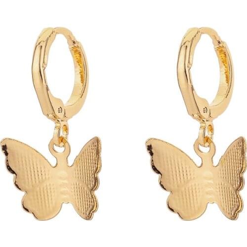 Trend Lovely Butterfly Hoop Earring Gold Colour Tone Butterfly Drop Earrings Elegant Lady Jewelry Accessories Oorbellen Gift