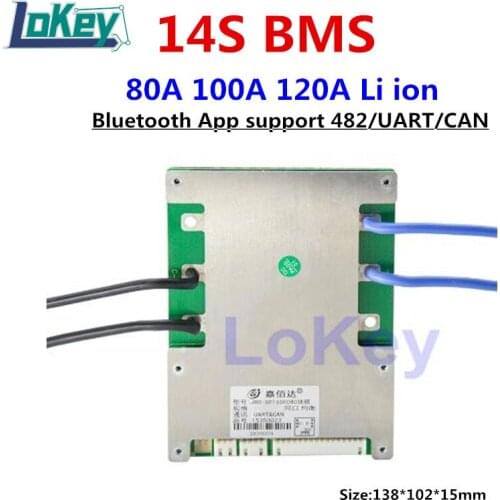 14S smart BMS 48V 80A 100A 120A Lithium li-ion lipo balance BMS charge display with communication UART android Bluetooth App