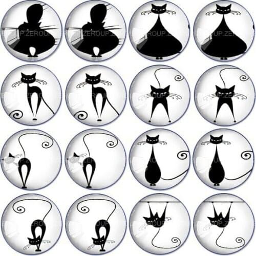 ZEROUP 16pcs Round Glass Cabochon Cat and Bird Pictures Mixed Pattern Fit Base Earring Setting for Jewelry Flatback TP-034-ER-4