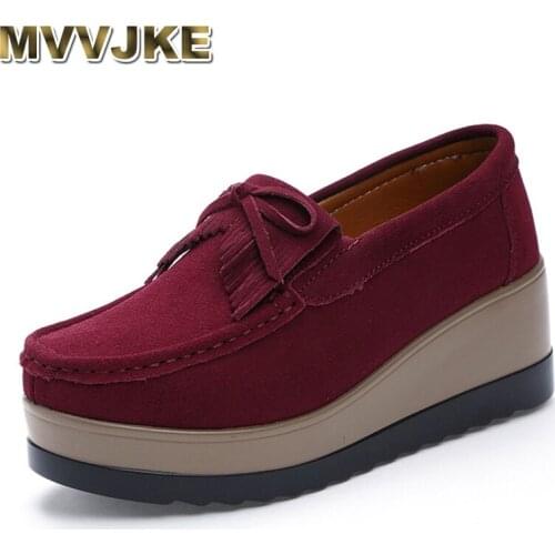 MVVJKE 2019 Suede Leather Winter Woman Platform Shoes Slip On Sneakers Tassel Shoes Fringed Loafers Women ShoesE092