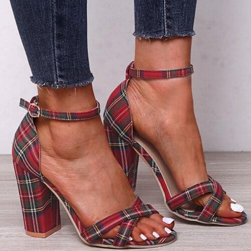 Women Summer Sandals Fashionable Explosive Europe and America style Cross Strap Striped Plaid High Heels women shoes U23-21