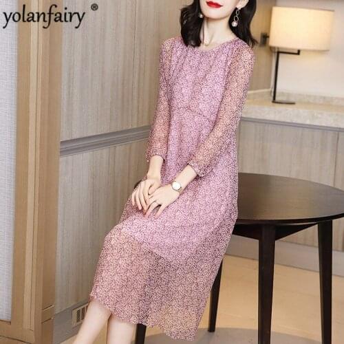 100% Silk Dress Women Summer Floral Beach Dress Mulberry Silk Boho Party Ladies Dresses 2020 New Vestidos A20C6119AGF KJ4367