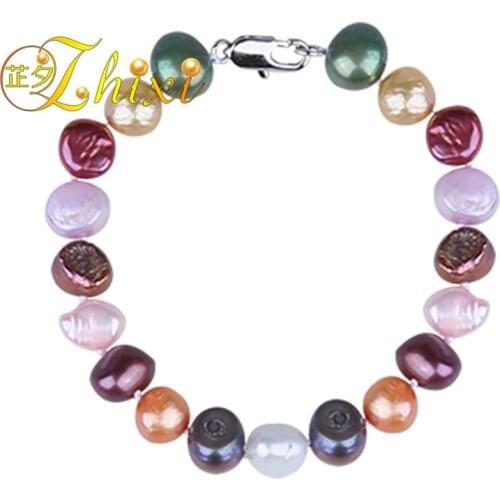 ZHIXI Baroque Pearl Bracelets Pearl Jewelry Natural Stone Strand bracelets For Women Mix Color Fine Birthday Gift 18cmTS206