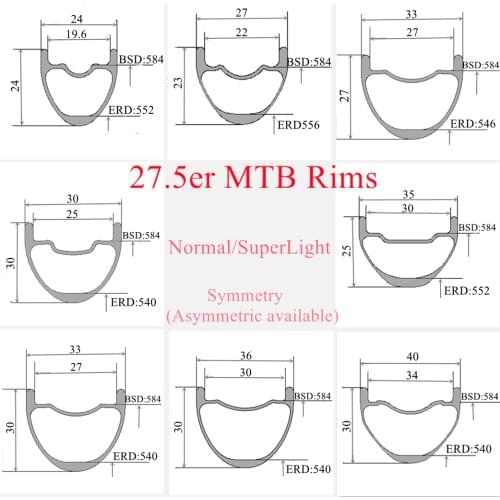 27.5er Carbon MTB Rims 650B Rims 24/27/30/33/36/40mm Ultailight Carbon Rims Matt Rims Tubeless 27mm inner width super light