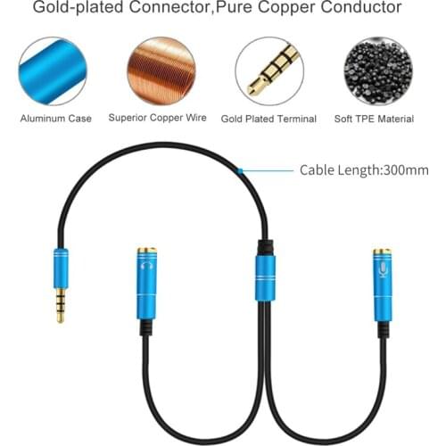 3.5mm Microphone Aux Cable 1 Male 2 Famle Cable Combo Extension Mobile Audio Adapter Splitter