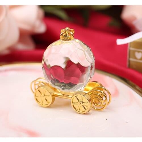 6PCS Gold Crystal Pumpkin Coach First Communion Wedding Party Giveaways Golden Crystal Baby Carriage Newborn Baptism Gift