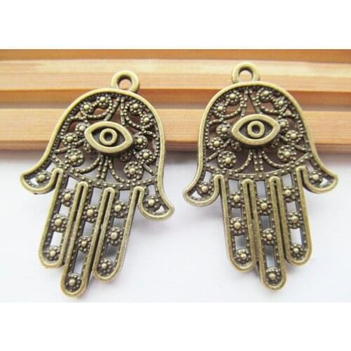 6pcs Vintage Antique Silver tone/Antique Bronze Filigree The hand of Fatima Hamsa with Eye Pendant Charm/Finding,fit cabochon