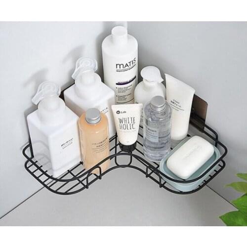 1PC Bathroom Accessories Punch Free Corner Bathroom Shelf Bathroom Fixtures Wrought Iron Storage Rack Tripod Wall Shelf QA 165