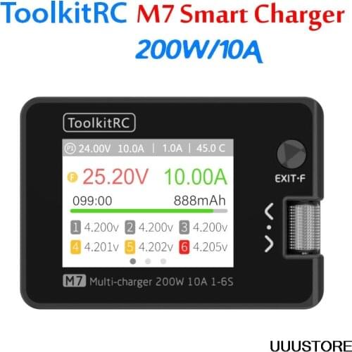 ToolkitRC M7 200W 10A DC Balance Charger Discharger for 1-6S Lipo Battery With Voltage Servo Checker ESC Receiver Signal Tester