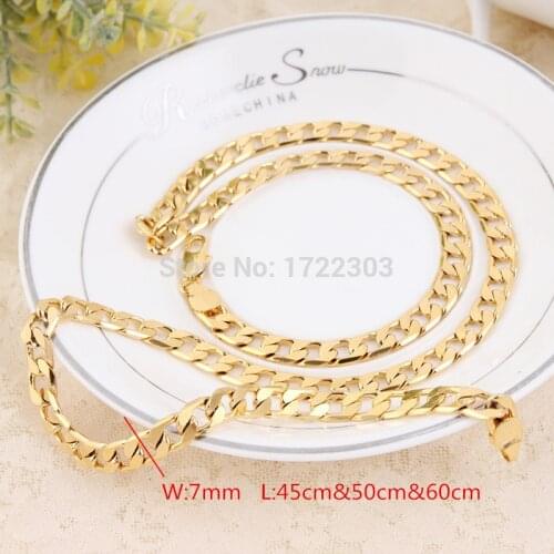 Bangrui Fashion jewelry Necklace 7mm Chain Men Curb Chain yellow Gold Filled Necklace Gold Necklace yellow Gold Necklace