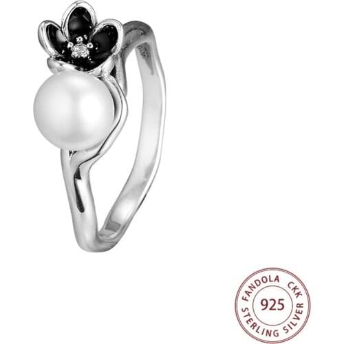 CKK Pearl Floral Ring 925 Sterling Silver Clear CZ Wedding Original Rings for women Silver 925 anillos mujer Fine Jewelry