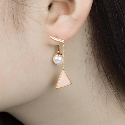 High Qualtiy Long Dangle Earrings for Women Jewelry Pink/Blue Color Triangular Pearl Tassel Earrings Fashion Party Jewelry Gifts