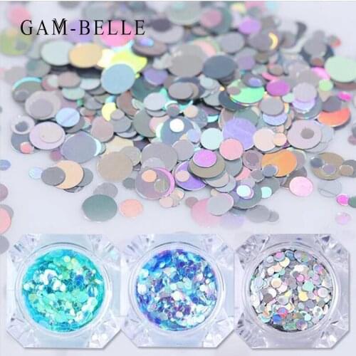 GAM-BELLE 1 Box Nail Glitter Flakes Mermaid Sequins Colorful Round Nail Art Decoration Acrylic Nail Glitter Sequins Accessories