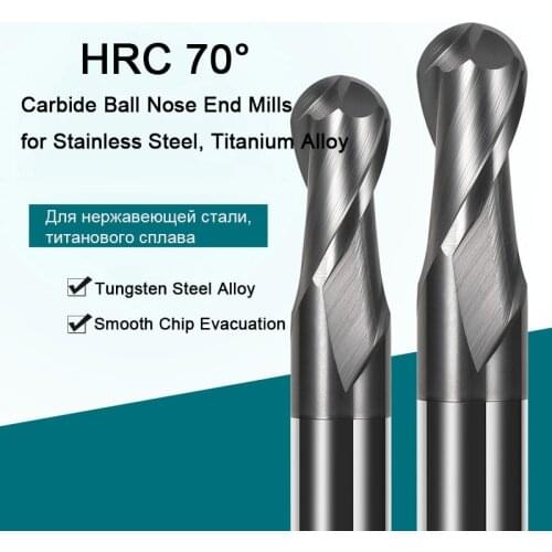 HRC70 Tungsten Carbide Milling Cutter Ball Nose End Mill Mold Special CNC Router Bit R3 Tools for Stainless Steel Titanium Alloy