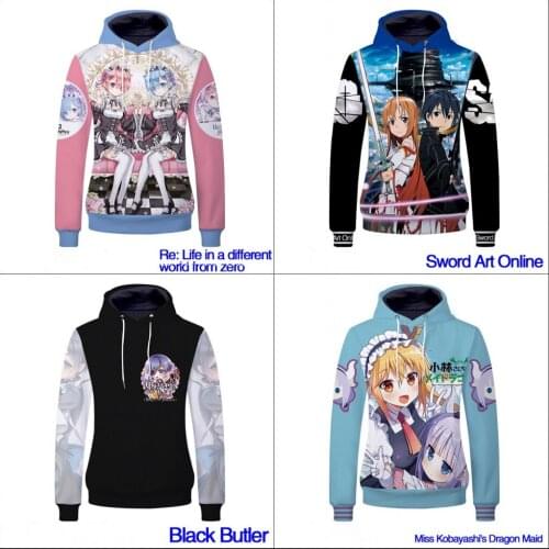 Re ZERO Starting Life in Another World hoodie Rem Ram 3D Print Hoodies Sword Art Online Anime Hoodie Sweatershirt Hip Hop