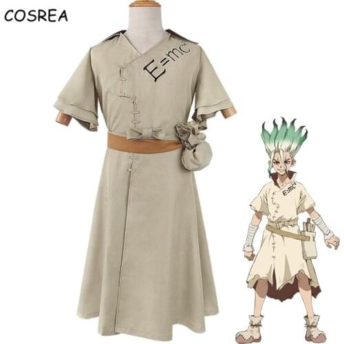 Adult Cosrea Anime Dr. Stone Cosplay Senku Ishigami Costume Uniform Outfits Wig Shoort Sleeves Full Set Halloween Party Disfraz