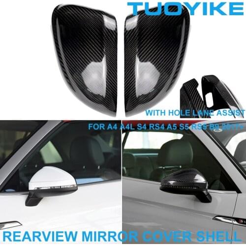 LHD RHD Real Carbon Fiber Rearview Rear Side Mirror Cover Cap Shell Trim With Lane Assist For Audi A4 A4L S4 RS4 A5 S5 RS5 B9