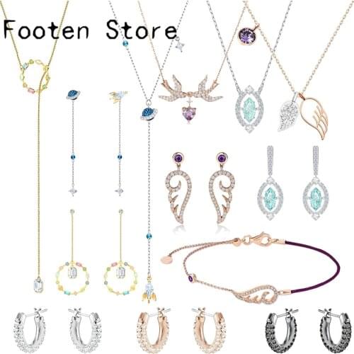 SWA Fashion Jewelry High Quality Glamour Elegant Rainbow Tone Round Crystal Tassel Earrings Romantic Anniversary Gift for Women