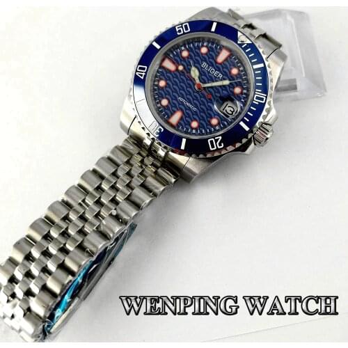 Bliger 2020 New 40mm Mens Waterproof Watch Silver Case Sapphire Crystal Ceramic Bezel Date Window Luminous Mens Automatic Watch