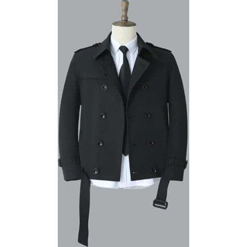 Mens trench coat ultra-short ветровка мужская 2021 spring and autumn new double-breasted clothes fashion slim design