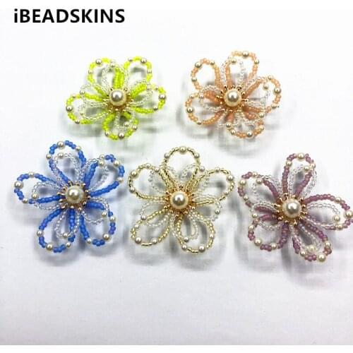 New arrival! 48mm 20pcs Hand made Weave Mini glass beads Flower for Earrings parts,Hairpin Accessories,hand Made Jewelry DIY