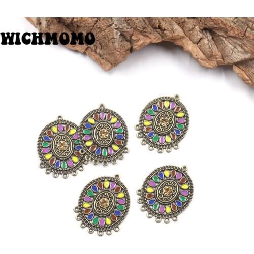 New 5pcs 36*28mm Retro Zinc Alloy Drop Oil Colours Sun Flowers Connectors Charms for DIY Necklace Earrings Jewelry Accessories
