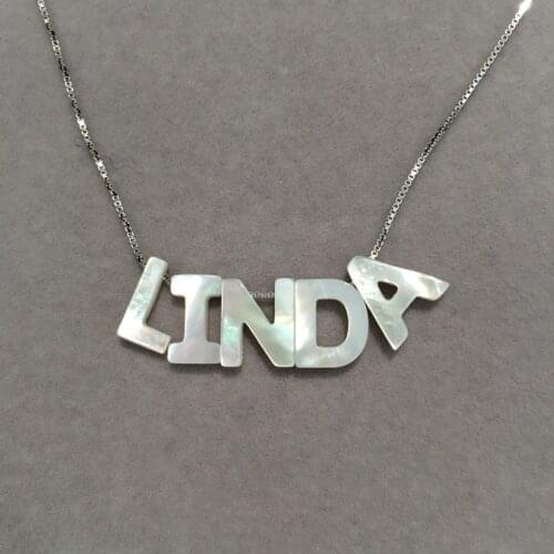 Natural sea shell Alphabet pendant necklace 925 sterling silver chain Name Necklace fashion jewelry