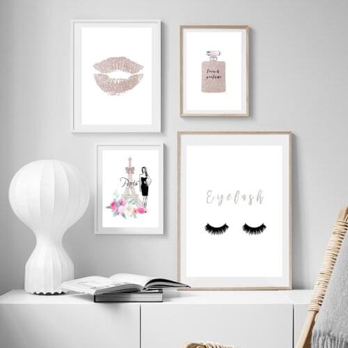 Perfume Make Up Posters and Prints Beauty Begins Quote Wall Art Print Lady Eyelash Lip Pictures Bedroom Decoration Home Decor