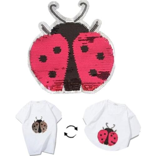Sequins Patch Ladybug Reversible Change Color AB Patches For Clothing Logo Strange Things Stickers Deal With It Tshirt Coat