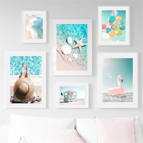 Beach Shell Balloon Flamingo Tree House Nordic Posters And Prints Wall Art Canvas Painting Wall Pictures For Living Room Decor