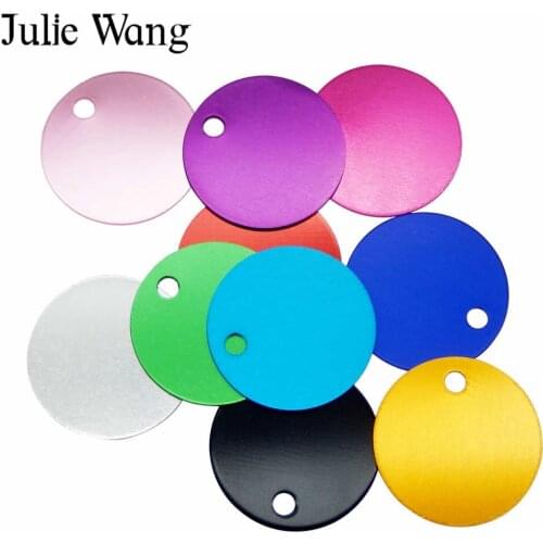 Julie Wang 10PCS Pet Id Dog Tag Charms Round Shape Aluminum Name Phone Number Blank Pendant Making For Logo Engraving