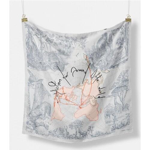 Twill Silk Scarf Woman Animals Print Square Scarves Wraps Bandana Small Hijab Silk Foulards Lady Tie Headband Neckerchief 53CM