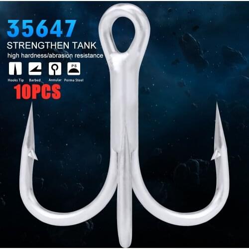 10PC Proberos Fishing Hook Treble FISHHOOK Overstriking Antirust Fishing Tackle 10#-2# High Carbon Steel Treble Hook