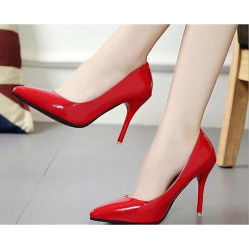Autumn Classic sexy Office ShoesHigh heels Dress Shoes Woman Patent Leather Pumps Boat Shoes Ladies Work Shoes Large size
