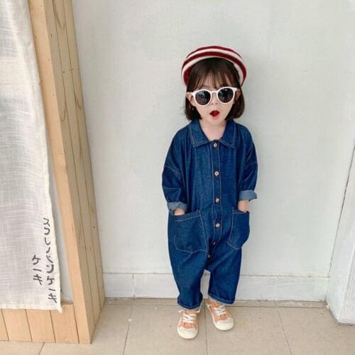 Boys and Girls' Climbing Suit Spring and Autumn Love Denim Jumpsuit Childrens Smile Face Casual Jumpsuit Climb Clothes