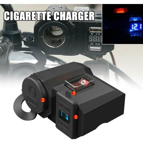 Motorcycle 2 USB Charger Power Adapter Red LED Digital Display Voltage Cigarette Lighter Socket Waterproof Independent Switch