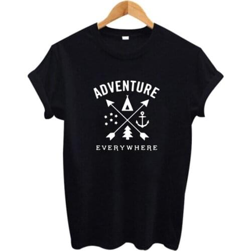 Femme Hipster Outdoor Workout Graphic Tee Shirt Black White T Shirt Womens Harajuku Clothing Cute Adventure Everywhere T-shirt