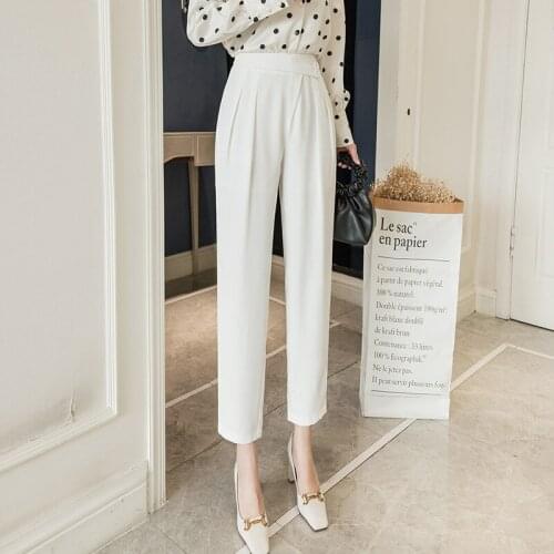 High Waist White Chiffon Harem Pants Women Spring Summer New Loose Black Suit Ankle-Length Pants D5344