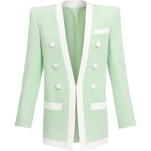 Runway HIGH STREET 2021 Newest Designer Jacket Womens Double Breasted Color Block Blazer