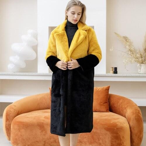 Winter Faux Fur Coat Women High Quality Rabbit Luxury Long Jacket Loose Lapel Overcoat Thick Warm Plus Size Female Plush