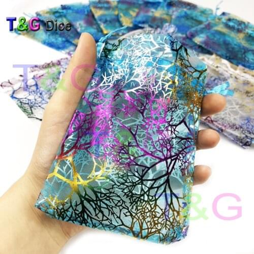 10pcs New Magic Color Dice Bags Transparent Blue with Tree Branch Pattern 9*12cm Christmas Wedding Gift & Pouche Board Game