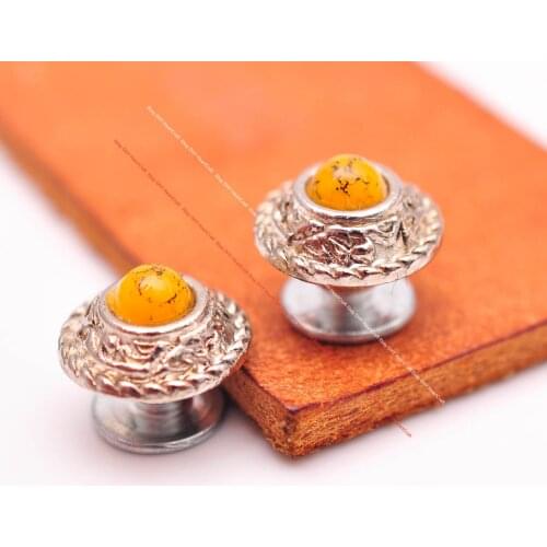10Pcs 12mm Silver Flower Rope Side Leathercraft Belt Hardware Western Bridle Yellow Turquoise Concho Rivet Stud Screwback