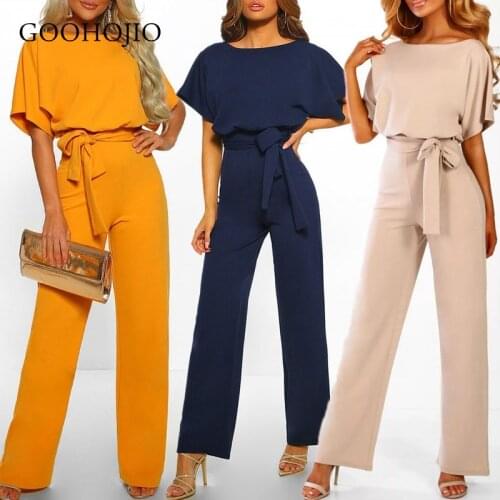 2021 Jump Suits for Women Jumpsuit Short Sleeve Playsuit Clubwear Straight Leg Jumpsuit Women Jumpsuit Ladies with Belt Bodysuit