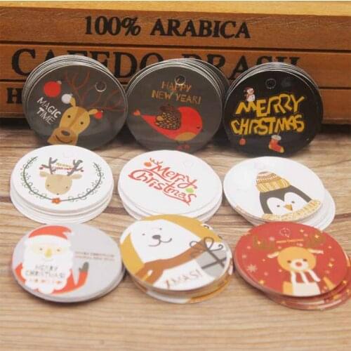 50PCS Christmas Gift Tags Thank You Paper Crad Lovely Printed Santa Claus&Deer Handmade Label Tag Cards DIY Gift Hanging Tag