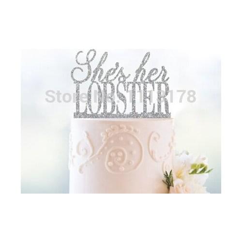Acrylic Glitter She Her Lobster Same Sex Wedding Cake Topper Birthday bridal baby shower cake decorations party